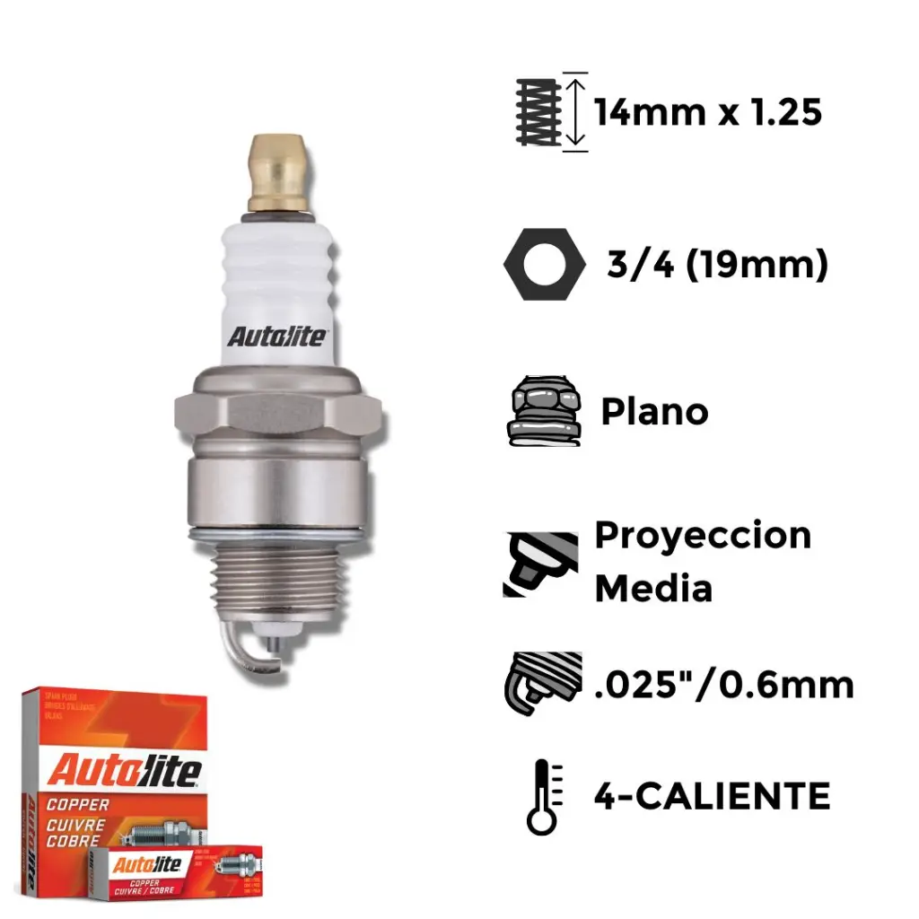 Bujías Autolite Cobre Níquel Estándar X4 - NGK BPMR7A BOSCH 7544/7545 DENSO K20HR‑U11 CHAMPION CJ6Y